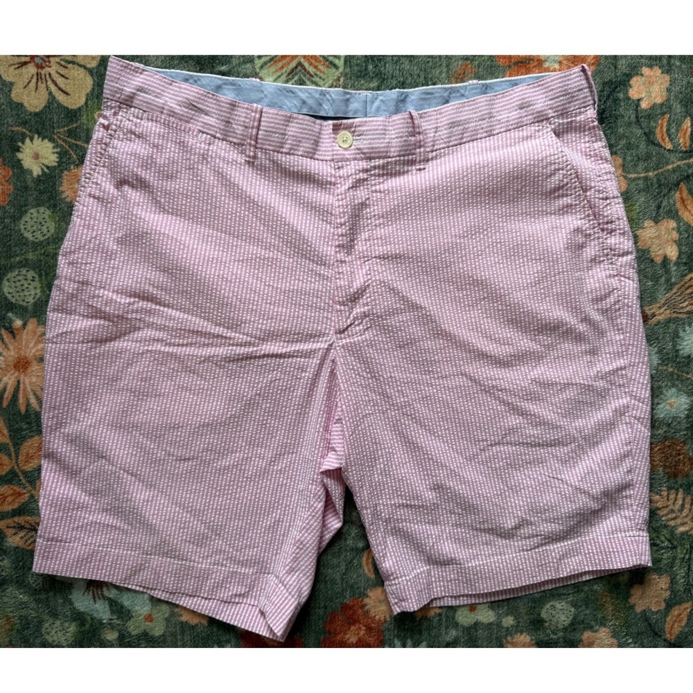 Polo Golf Ralph Lauren Pink White Seersucker Striped Shorts Mens 38 Cotton Blend